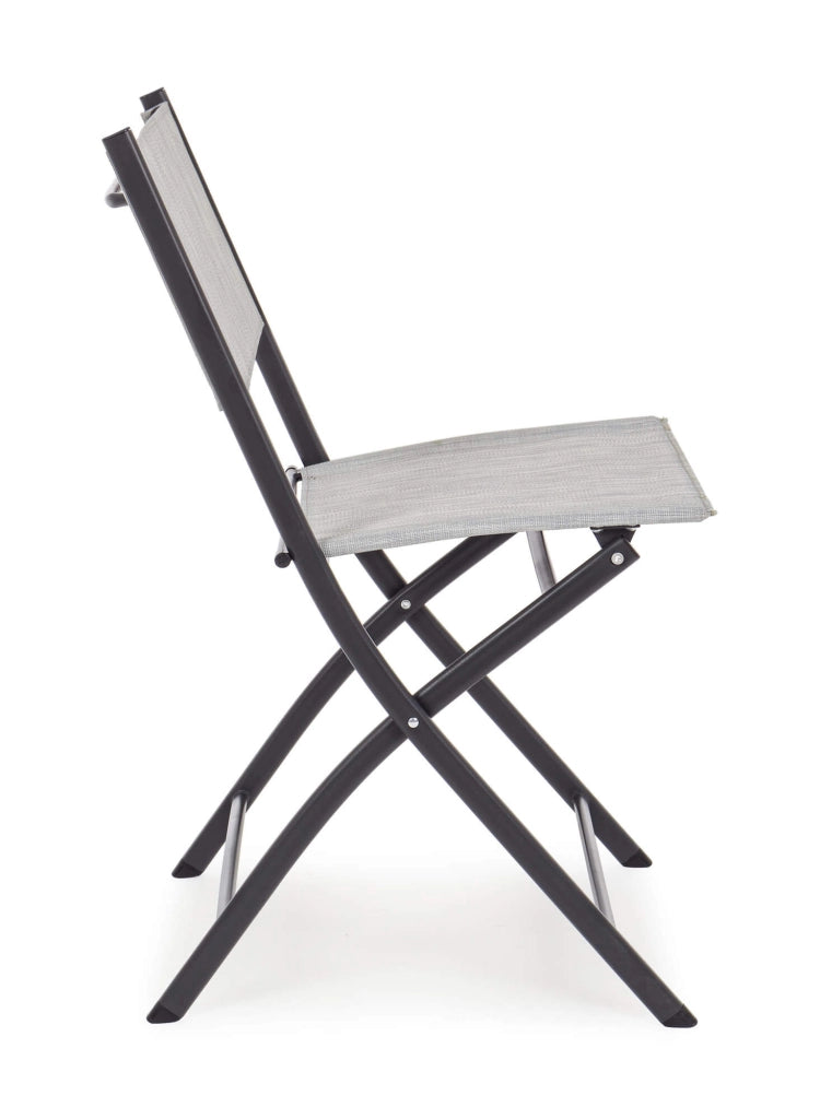 Set 4 Sedie da Giardino 46x58x80 cm in Acciaio e Textilene Martinez Grigio Chiaro