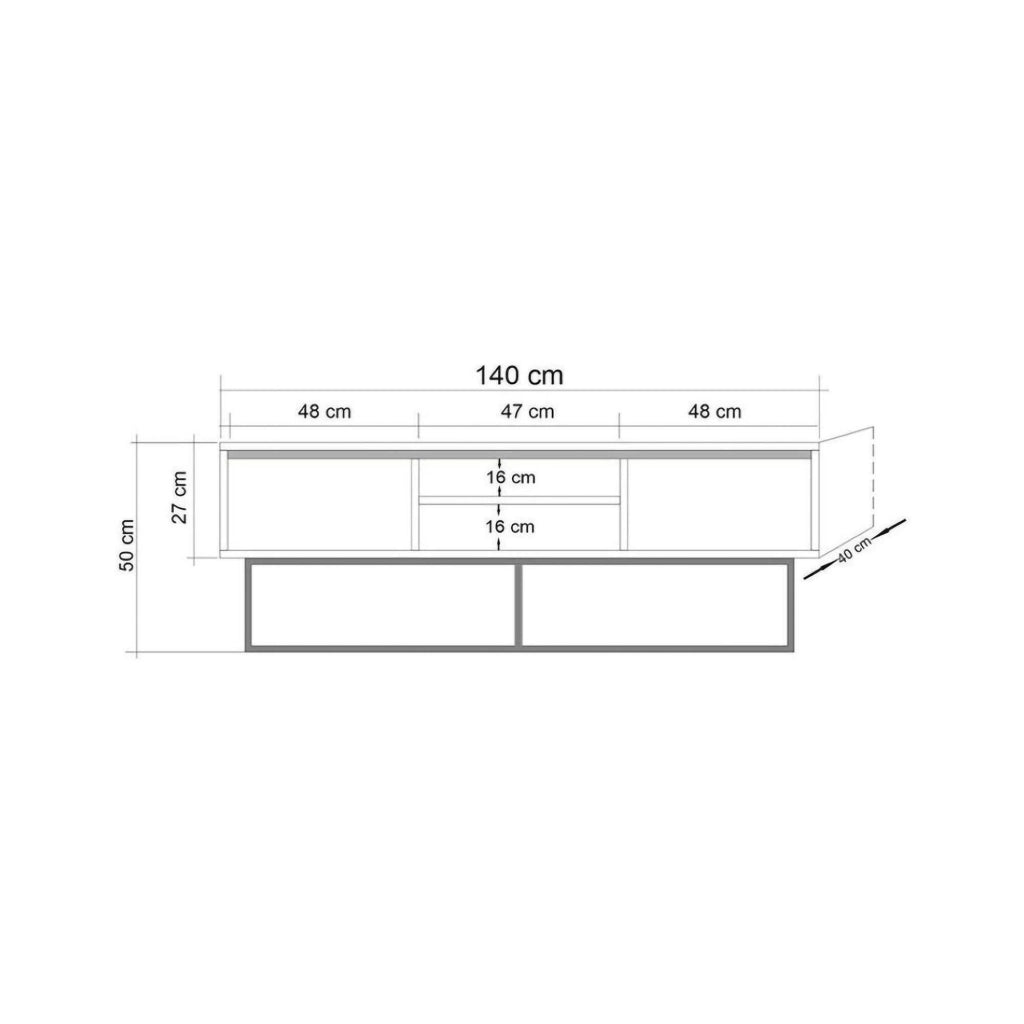 Mobile porta TV Corinna, Credenza da soggiorno, Armadio basso per TV, Base parete attrezzata, 140x40h50 cm, Noce e Nero