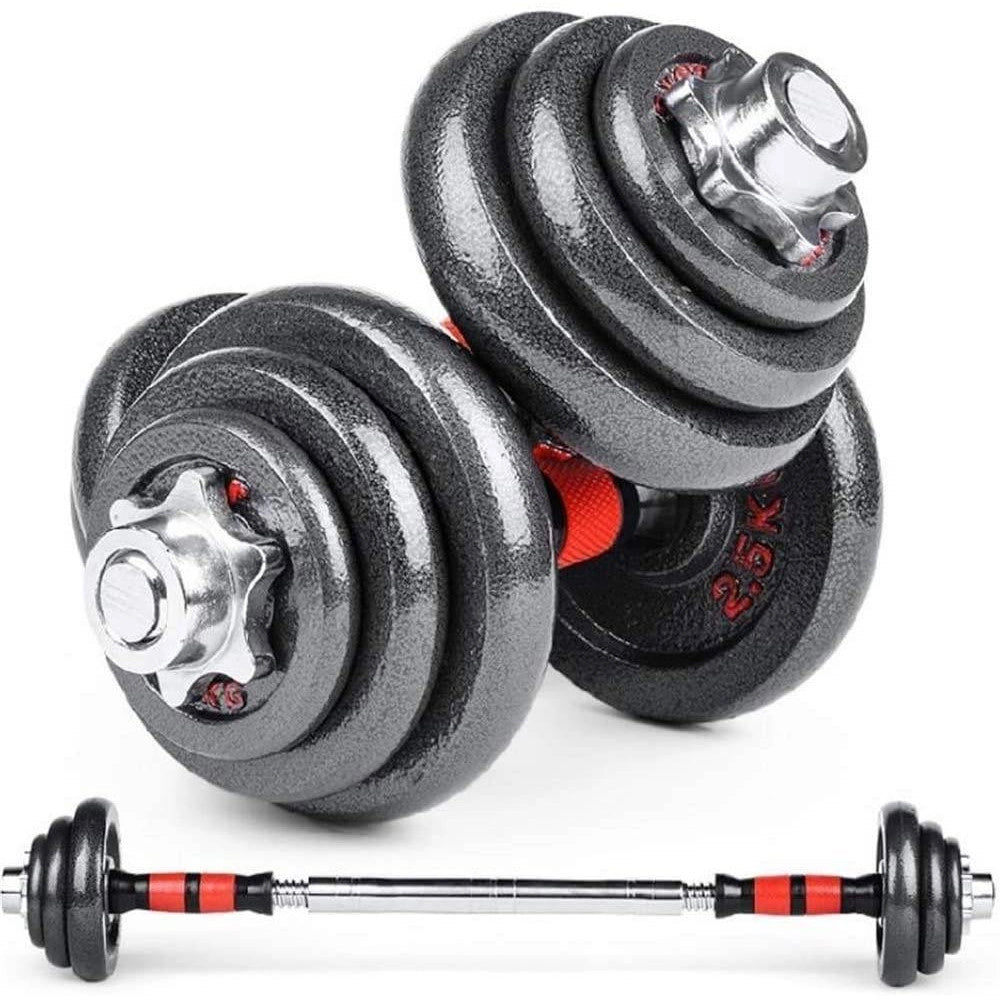 Trade Shop - Manubri Con Bilanciere Regolabile Totale Di 20 Kg Sollevamento Pesi Bodybuilding -