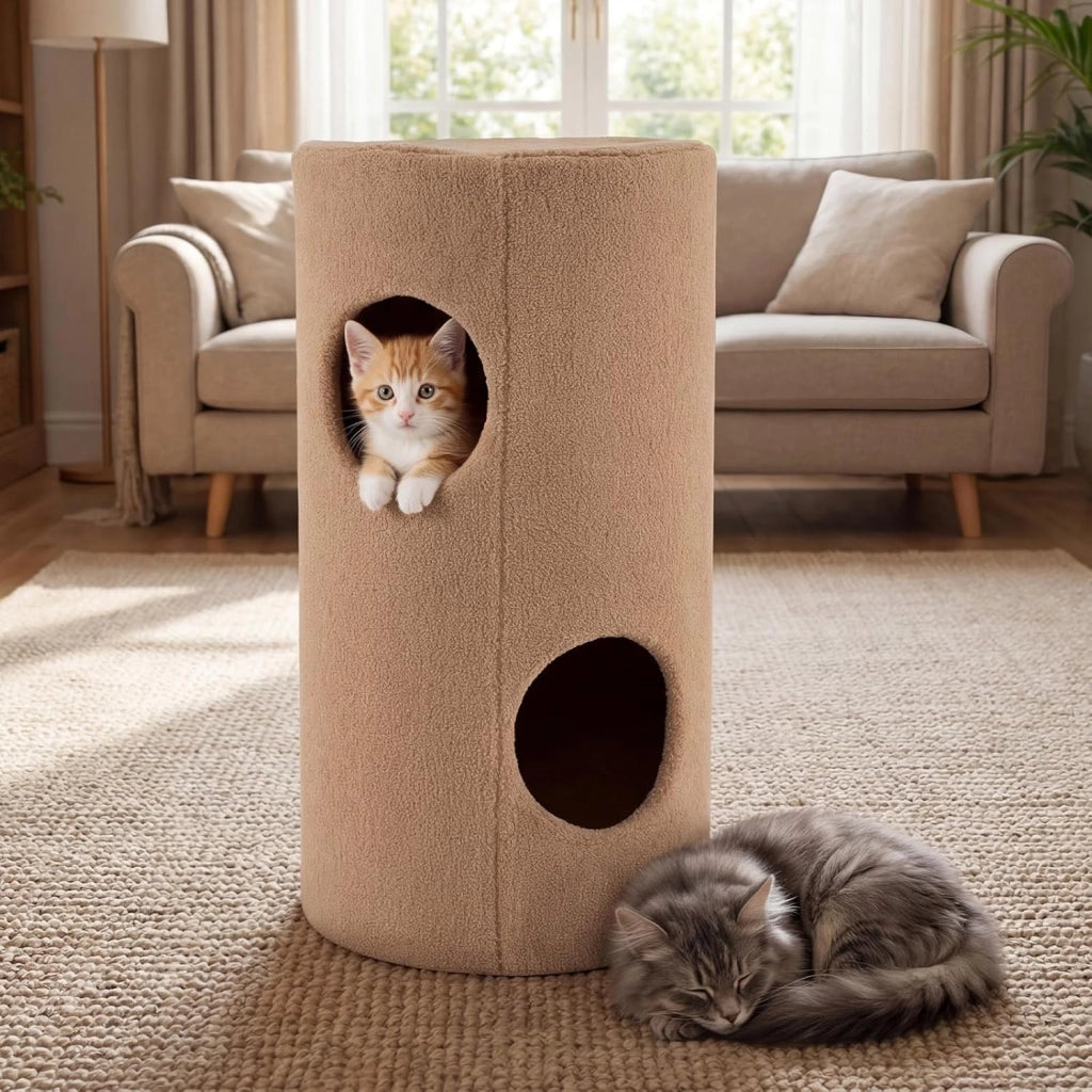 Casa per Gatti a 2 Piani per Gatti da Interno, Cuccia per Gattini a 2 Livelli con Tappetino in Sisal per Graffiare, Grotta Nascosta, Letto Coperto, Cuccia per Gatto Moderno a Forma di Orso