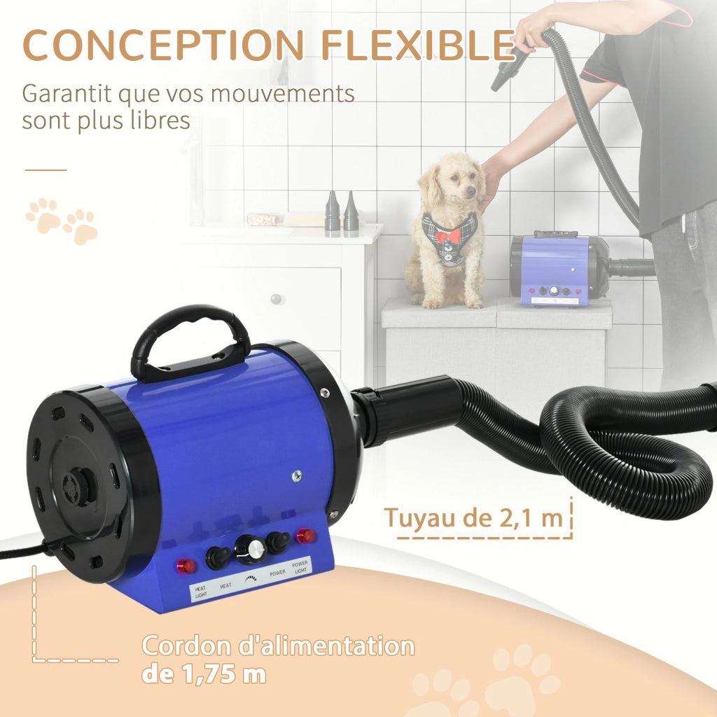 Asciugatore professionale per cani e gatti ¨C Xylo ¨C 2800W temperatura regolabile 3 ugelli blu