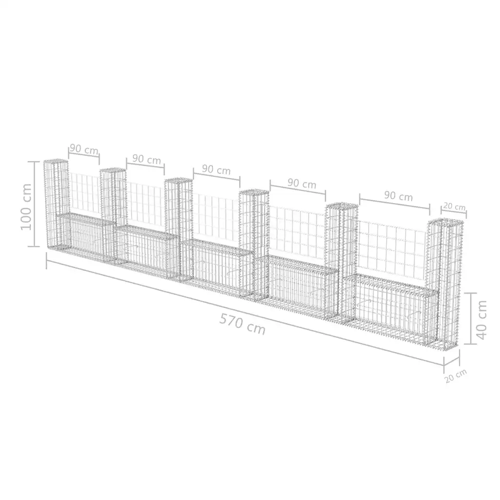 Gabbione in Rete ad U in Acciaio Zincato 570x20x100 cm 142547