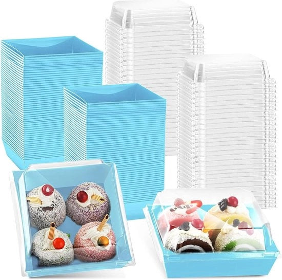 30 confezioni di contenitori per dessert riciclabili - 15 cm - con coperchi trasparenti e carta da forno - per charcuterie e dessert - blu