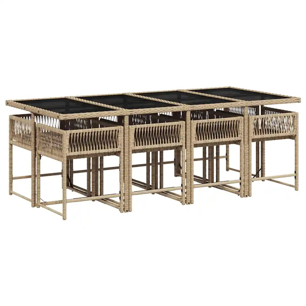 Set da Pranzo da Giardino 9 pz con Cuscini Beige in Polyrattan 3211462