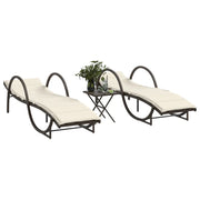 Lettini Prendisole 2 pz con Tavolino Marrone in Polyrattan 368264