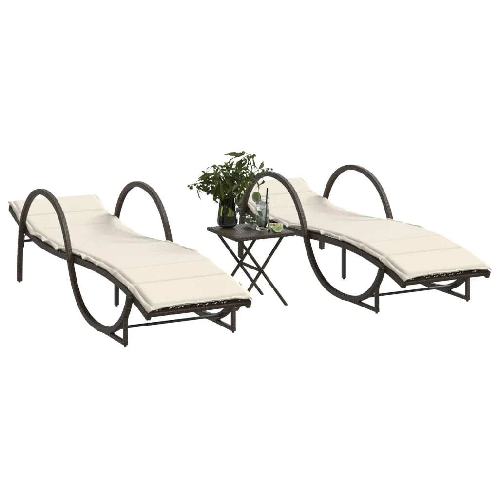 Lettini Prendisole 2 pz con Tavolino Marrone in Polyrattan 368264