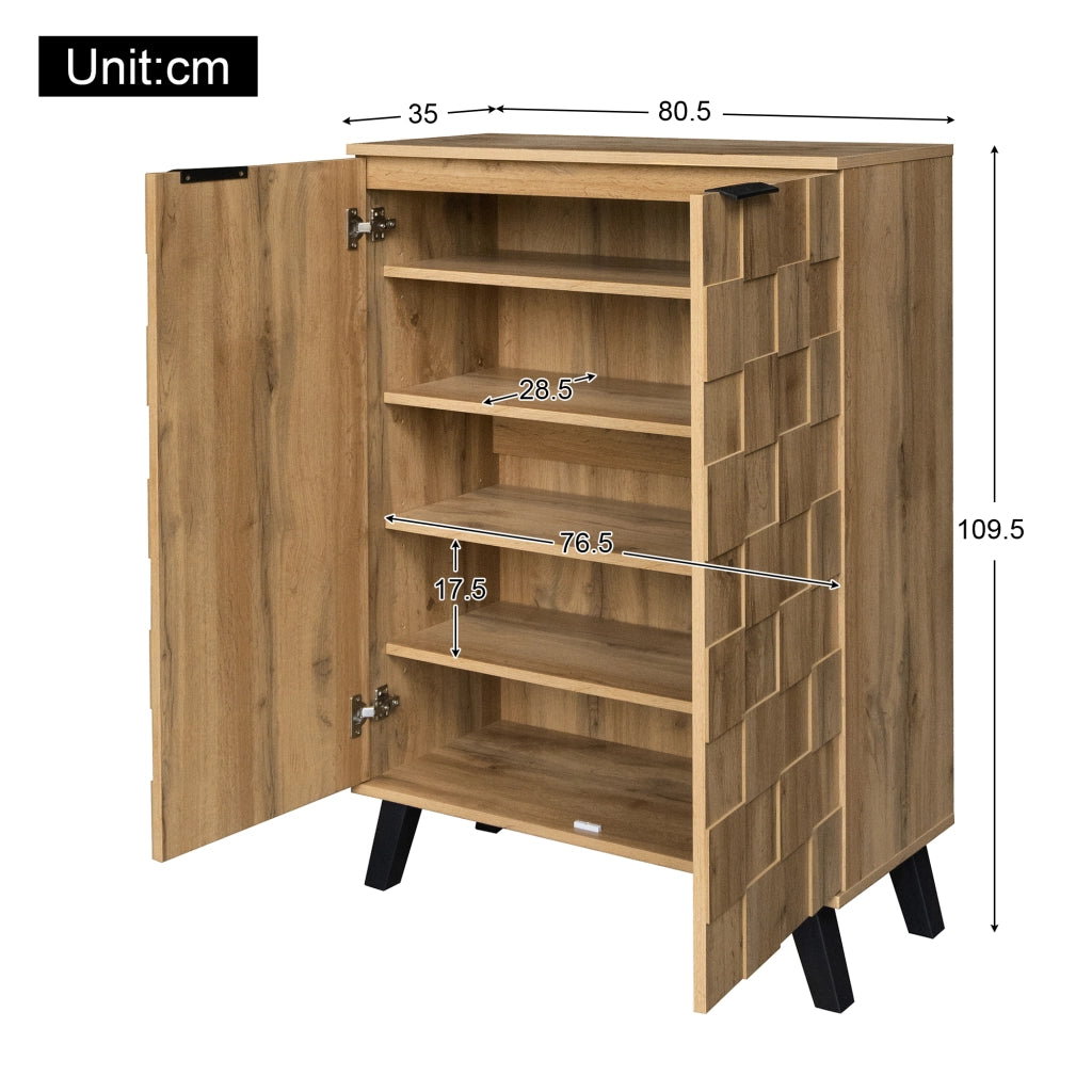 Scarpiera moderna con 4 ripiani regolabili, 80,5 x 35 x 109,5 cm, finitura legno