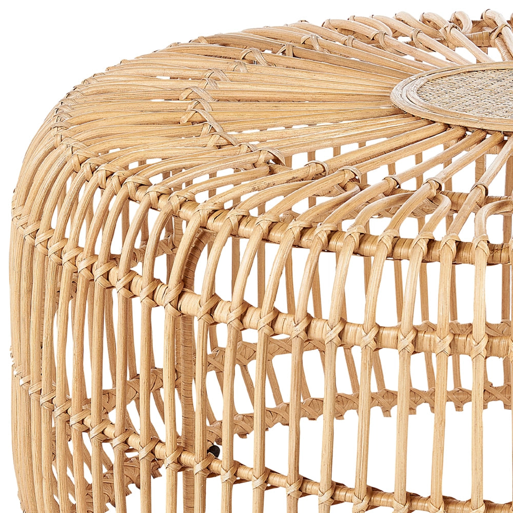 Tavolino da giardino in rattan naturale 85 cm rotondo, fatto a mano, per interni, per esterni, per il soggiorno