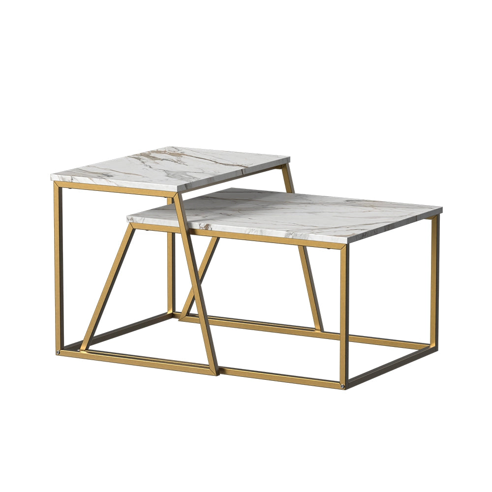 Vicco Tavolino da divano Marmo Bianco/Oro 60 x 50 cm 2 parti