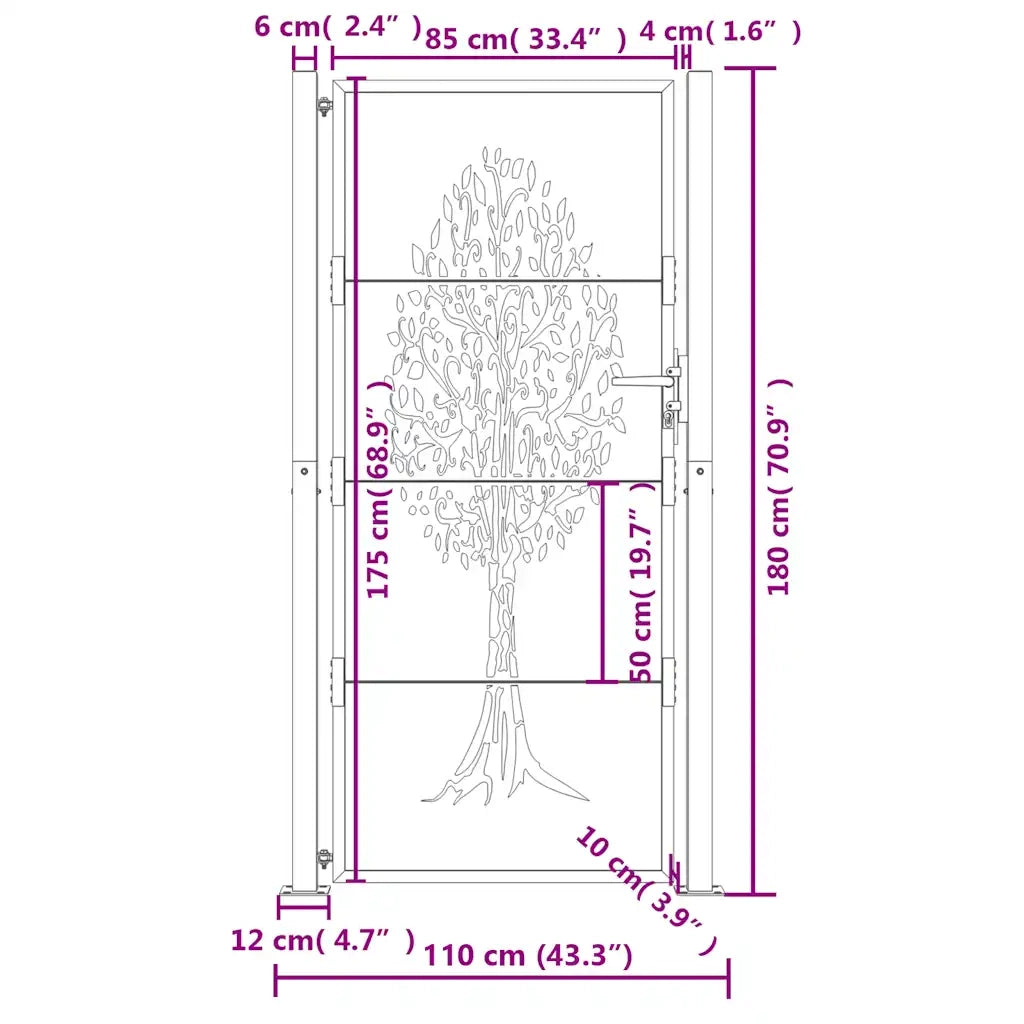 Cancello Giardino Antracite 105x180 cm in Acciaio Design Albero