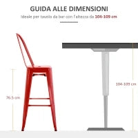 Set 2 Sgabelli da Cucina di Design con Schienale Rimovibile e Poggiapiedi, in Metallo, 44x46x116 cm, Rosso