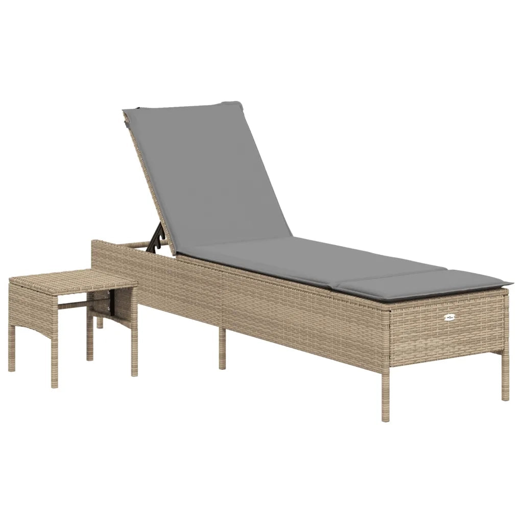 Lettino Prendisole con Tavolo e Cuscino Beige in Polyrattan 4002731