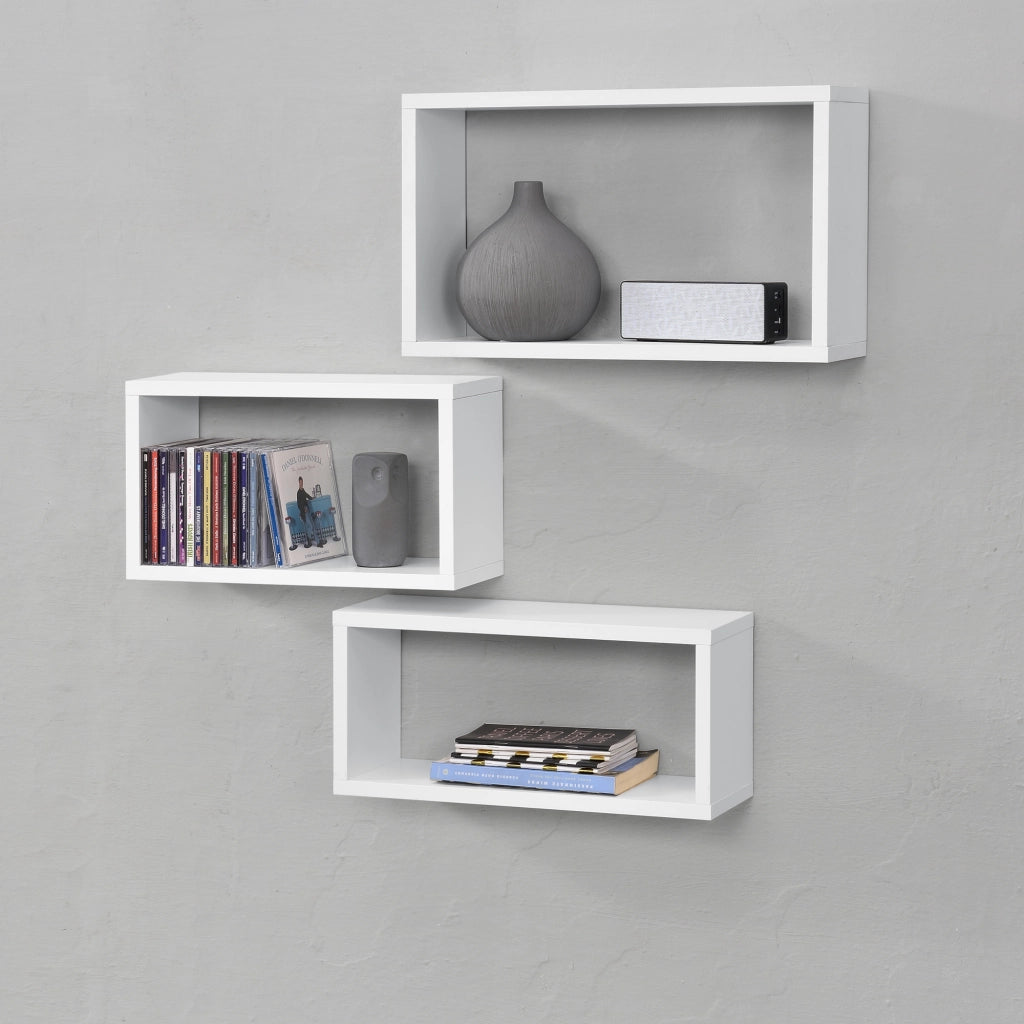 Set di 3 Mensole Rettangolari Mandal da Parete - Bianco [en.casa]