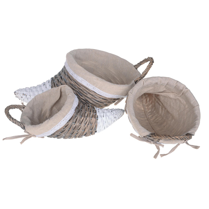 Set 3 Cesti Cornucopia in vimini H 51 cm