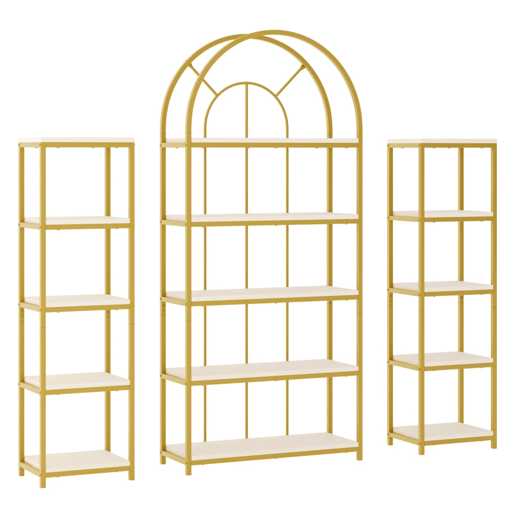 Libreria modulare 163x30x184 cm in MDF bianco e metallo dorato， 3 pezzi