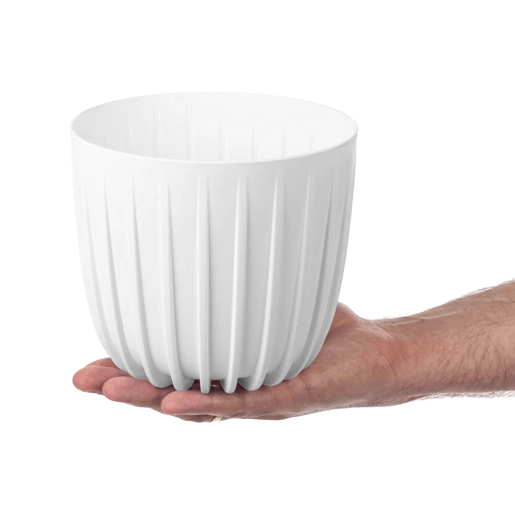 KADAX Vaso da fiori, coprivaso rotondo in plastica, 16 cm, bianco
