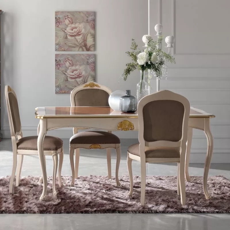 Tavolo rettangolare allungabile legno shabby decori oro 160x100x78 - Mobili 2G