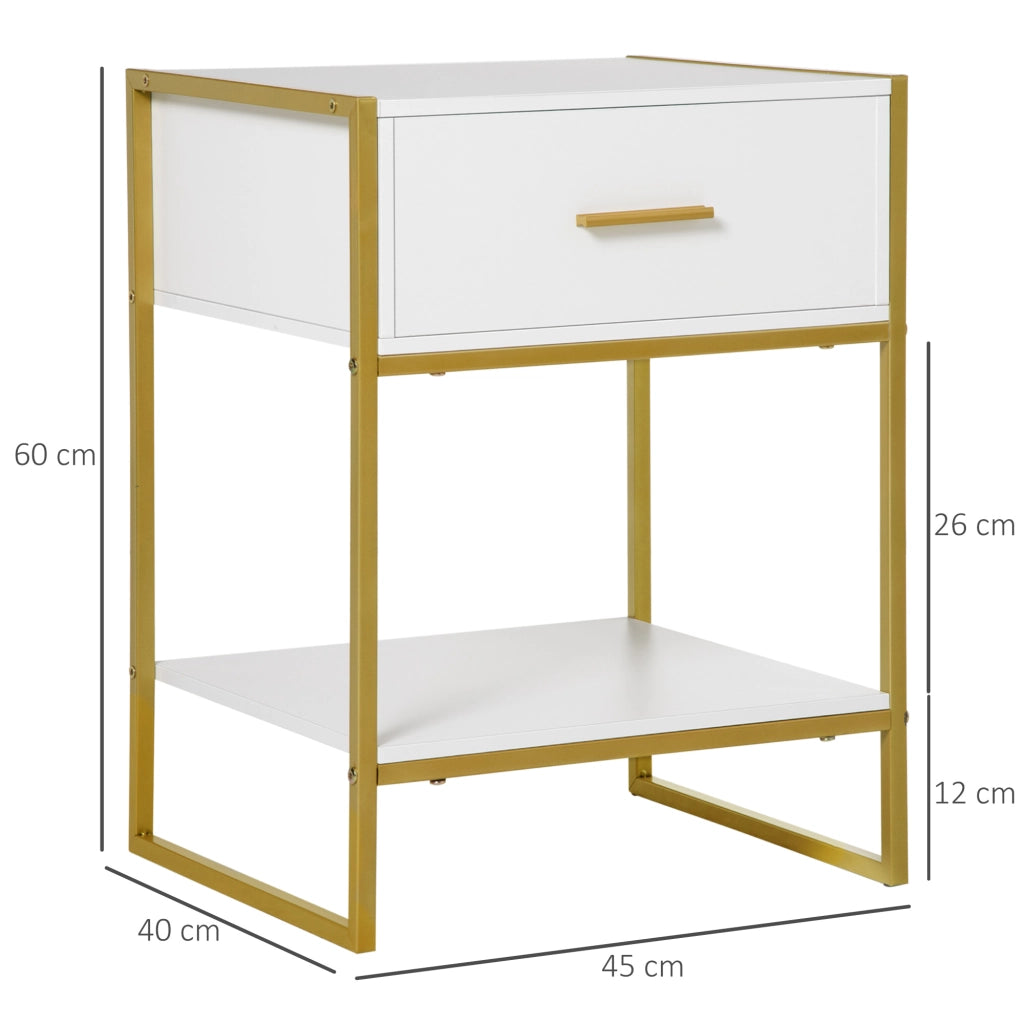 Comodino con cassetto e ripiano ¨C Zephmum ¨C Bianco 45x40x60 cm