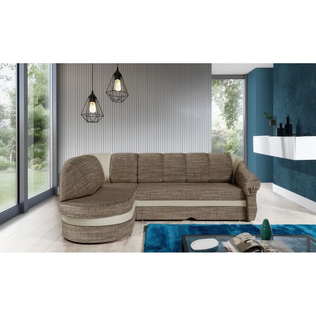 Divano angolare sinistro convertibile BENANA 250 cm beige e crema con contenitore