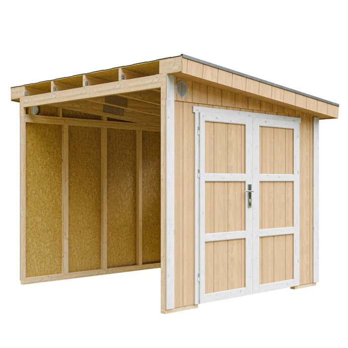 Casetta da giardino di qualità PREMIUM 5,9 mq - H231x248x294 cm - Senza pavimento e parete laterale - Timbela M938B-HARVEST HONEY