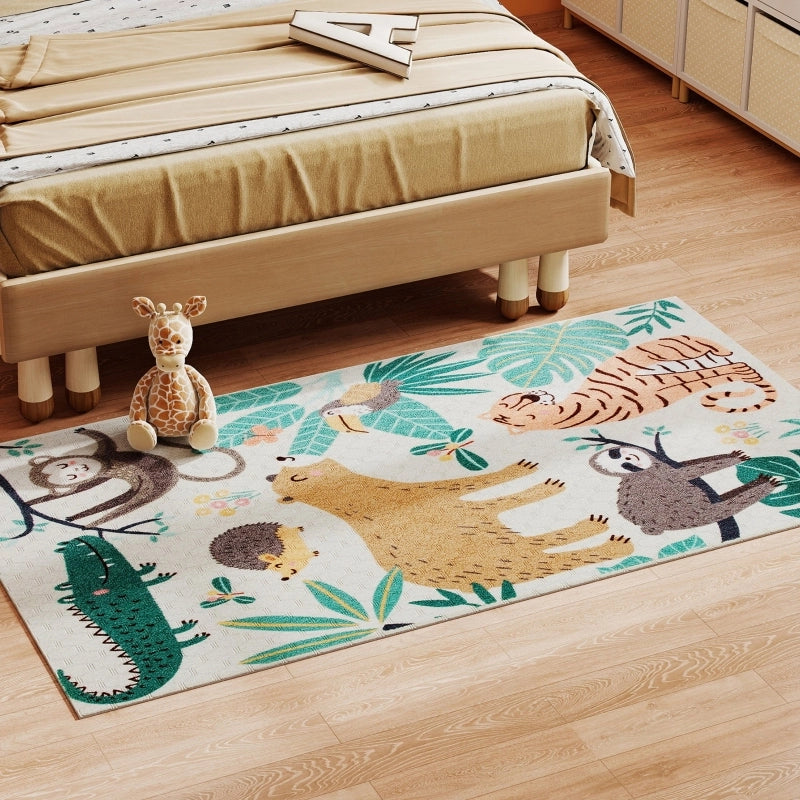 Tappeto in pile effetto Sherpa con motivo giungla, antiscivolo, 150 x 80 cm, multicolore