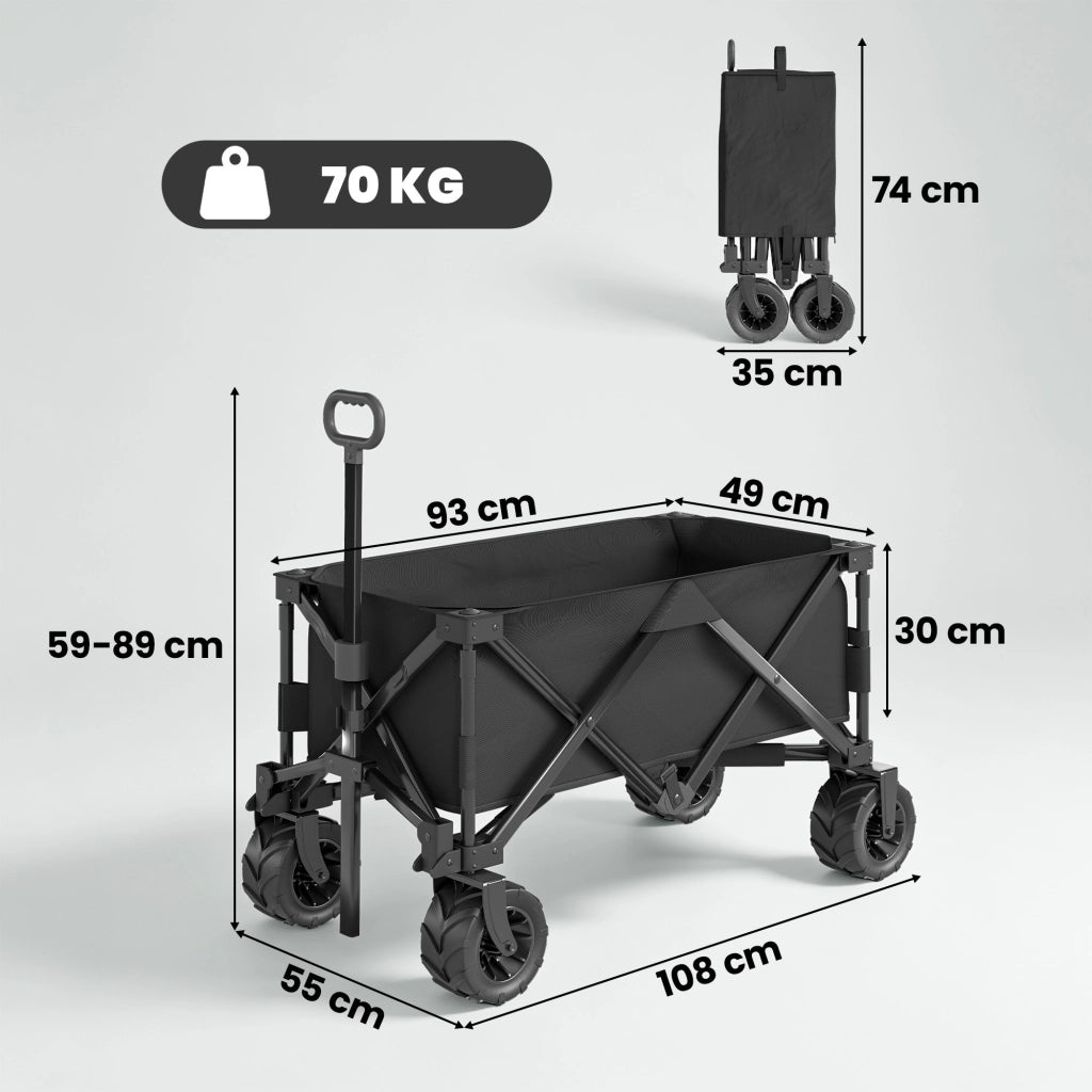 Carro Pieghevole per Spiaggia con Ruote 360¡ã ¨C Zephmum ¨C 108x55x55 cm Nero