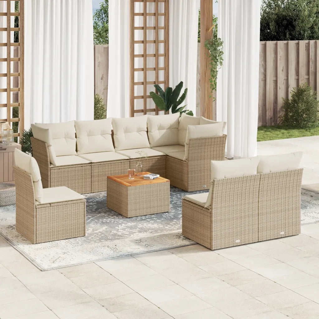 Set Divano da Giardino 9 pz con Cuscini Beige in Polyrattancod mxl 87596