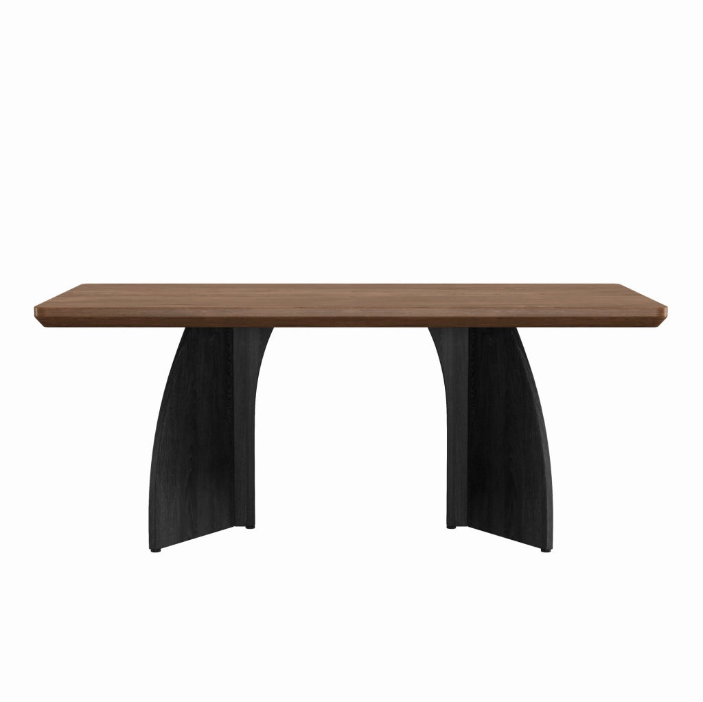 Tavolo da pranzo 160x80 cm in MDF color noce con gambe nere; stile moderno per 4-6 persone