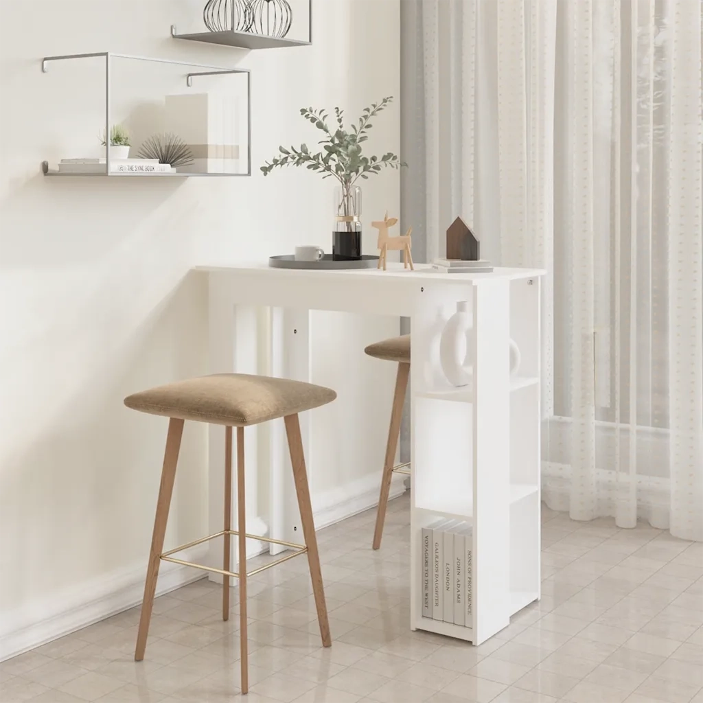 Tavolino da Bar con Ripiani-Tavolino da soggiorno-Tavolo Bianco 102x50x103,5cm in Truciolato