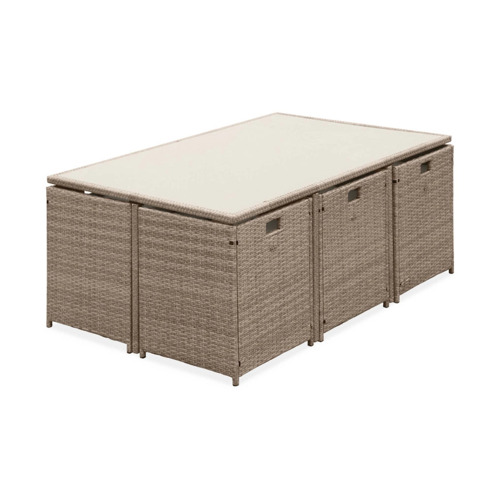 Set tavolo da giardino in resina intrecciata con 6-10 posti, beige