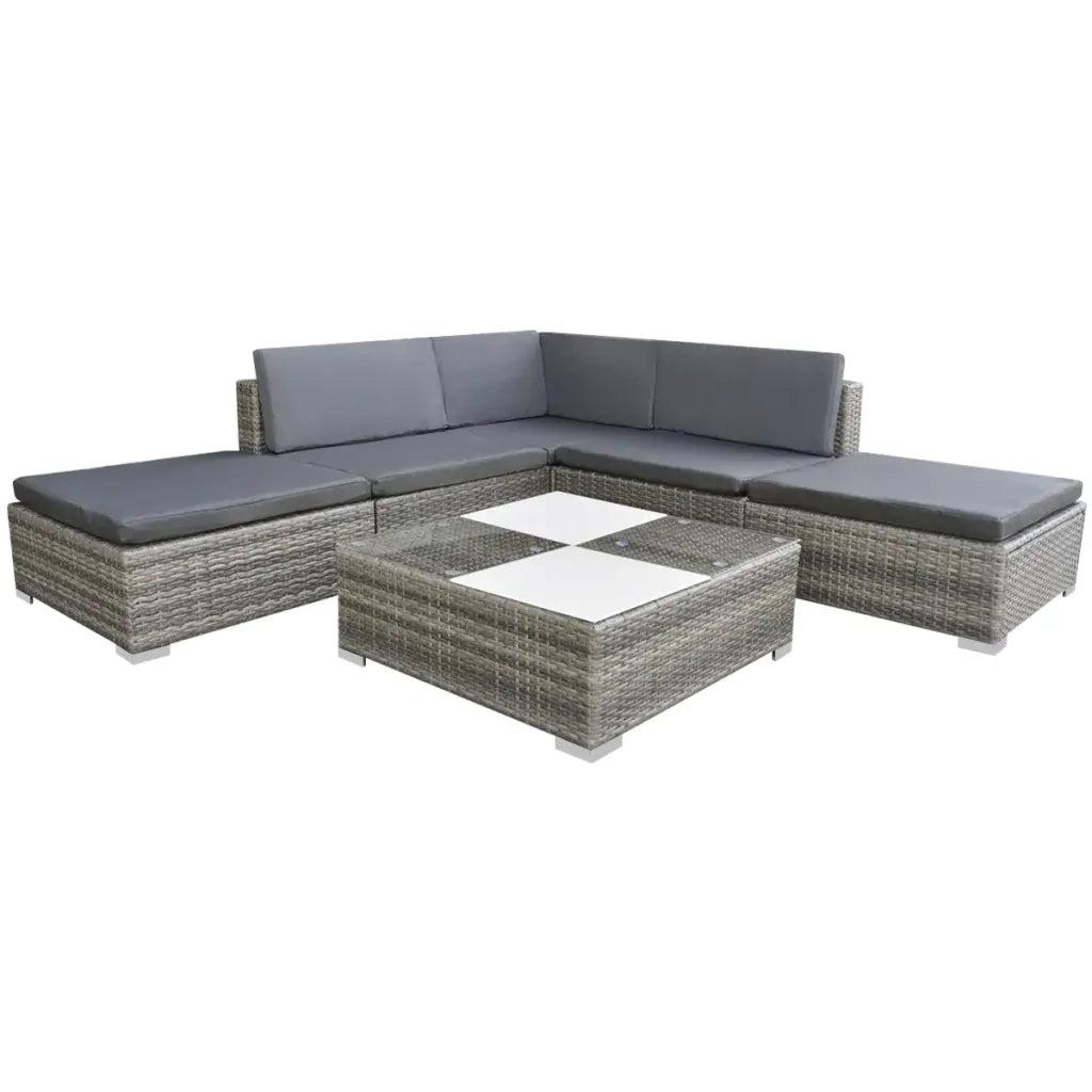 Set Divani da Giardino 6 pz con Cuscini in Polyrattan Grigio cod mxl 34868