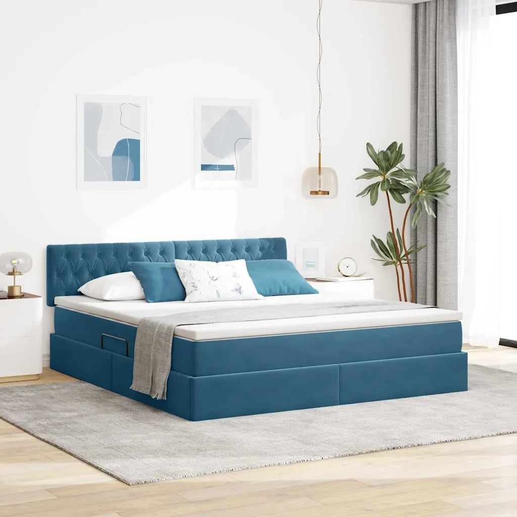 Letto con contenitore e LED Blu Scuro 180 x 200 cm Velluto 3371473
