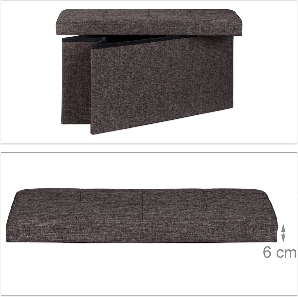 Panca sgabello pouf pieghevole contenitore poggiapiedi 76 cm lino marrone 13_0002337_5
