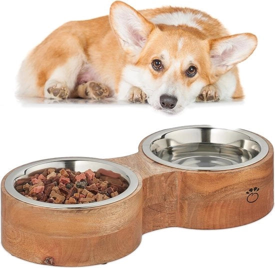 Doppio ciotolo per cani con manico in plastica e in acciaio inossidabile - Ciotoli per cani da mangiare e bere