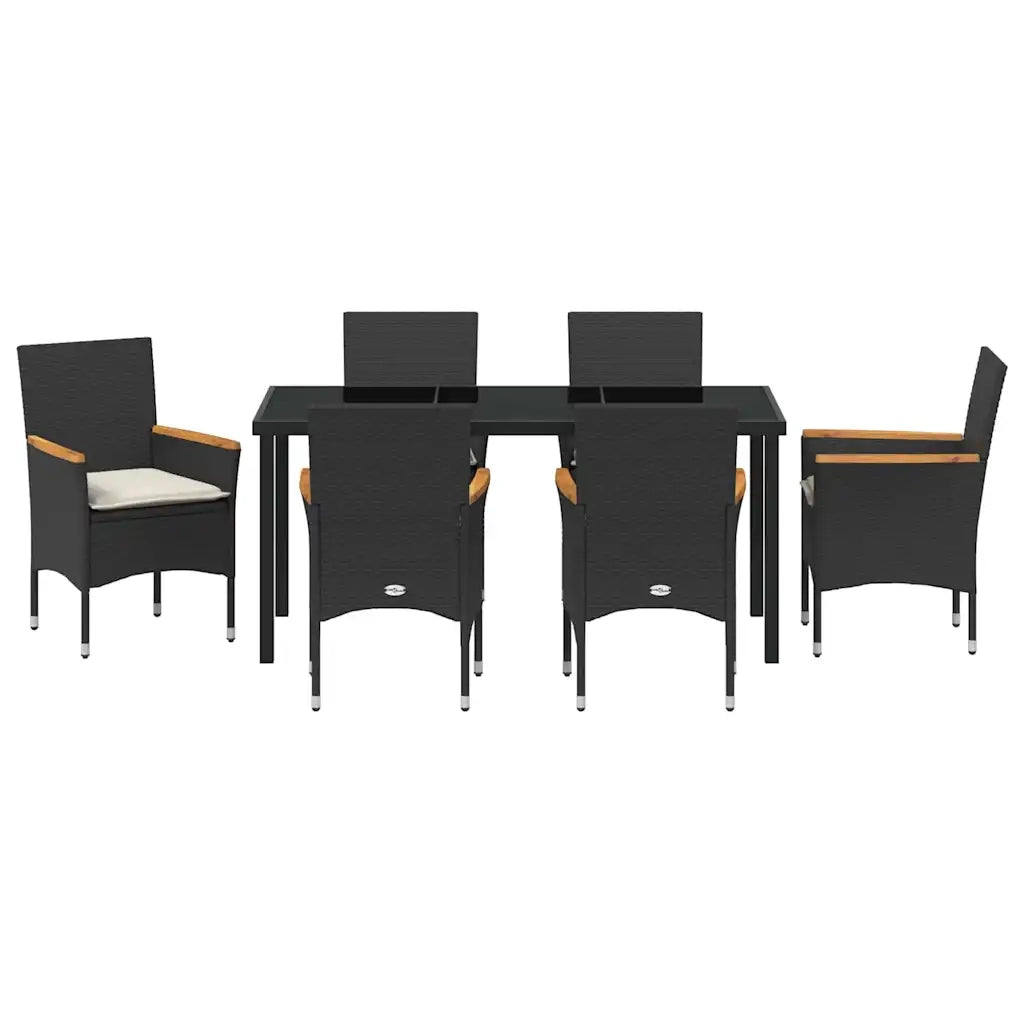Set da Pranzo per Giardino con cuscino 7 pcs Nero polyrattan