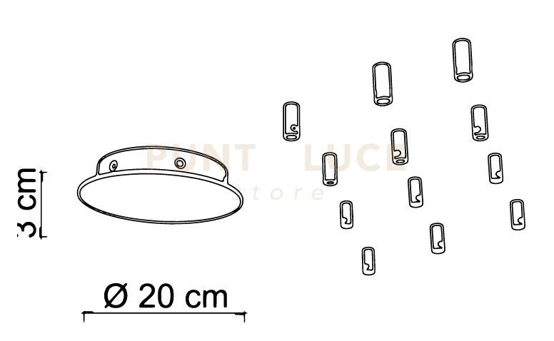 BASE-12R N base sospensione tonda diam. 20cm nero opaco 12 luci