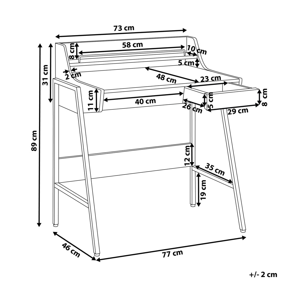 Scrivania da Ufficio in Legno Chiaro e Nero 77 x 46 cm Scaffale 2 Cassetti Scandinavo