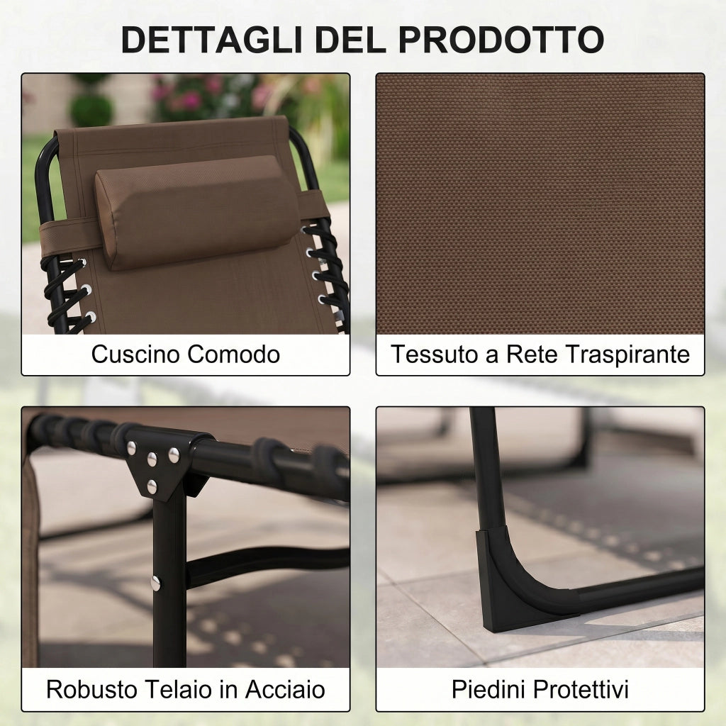 Poltrona Pieghevole per Esterno con Schienale Regolabile e Struttura in Acciaio ¨C zephmum ¨C Marrone 189x58x30 cm