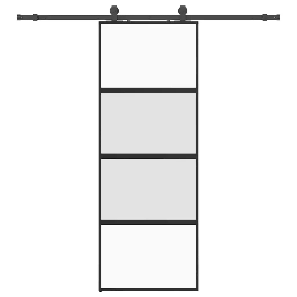 Porta Scorrevole Set Ferramenta Nera 76x205 cm Vetro Temperato 3375889
