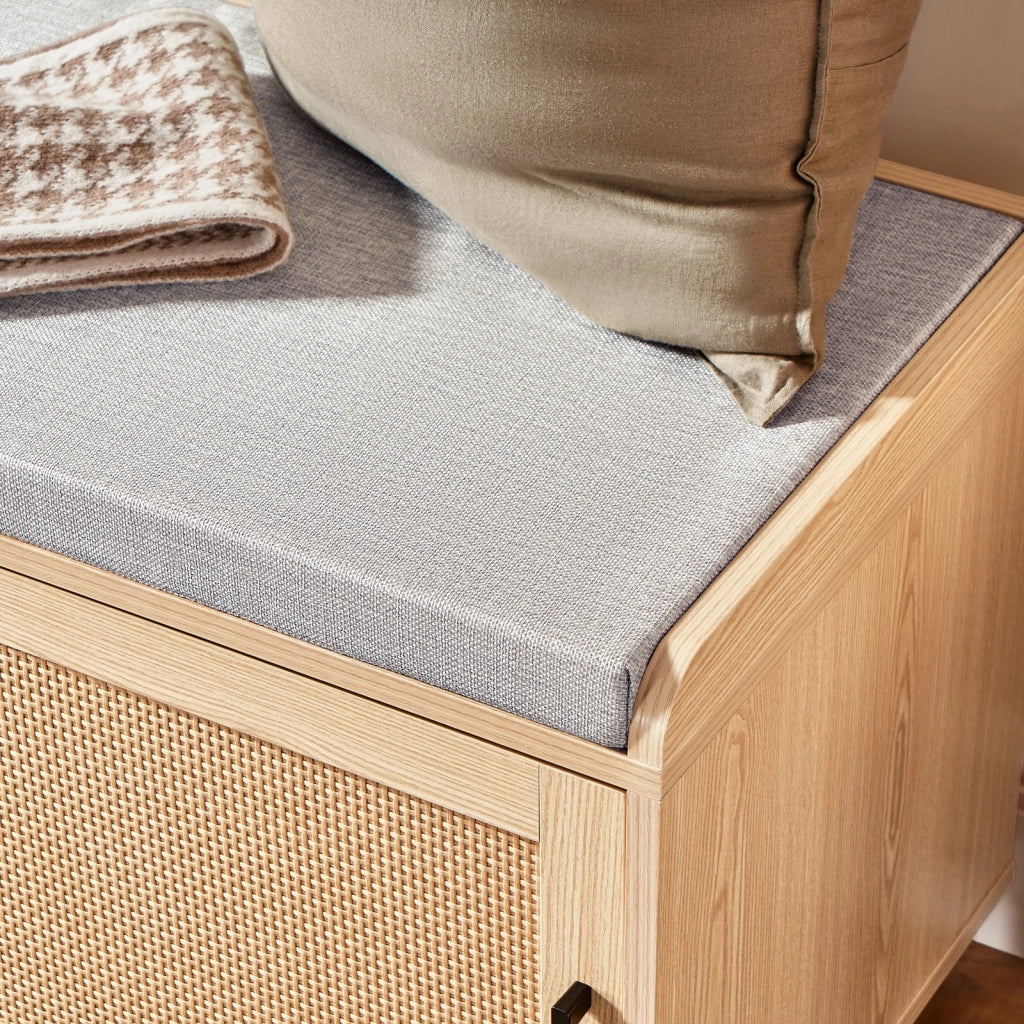 Panca Scarpiera Con 2 Porte Scorrevoli Naturale E Grigio 110x40x49cm FSR154-N