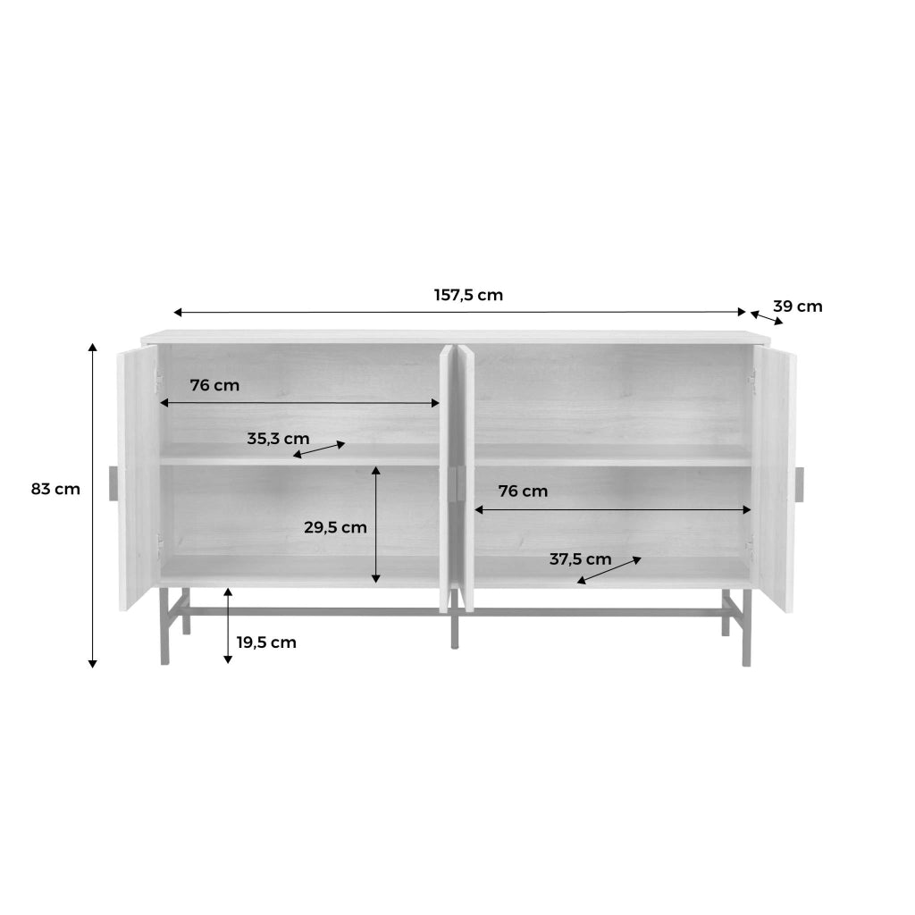 Credenza a 4 ante scanalata effetto legno, 157.5cm, marrone scuro