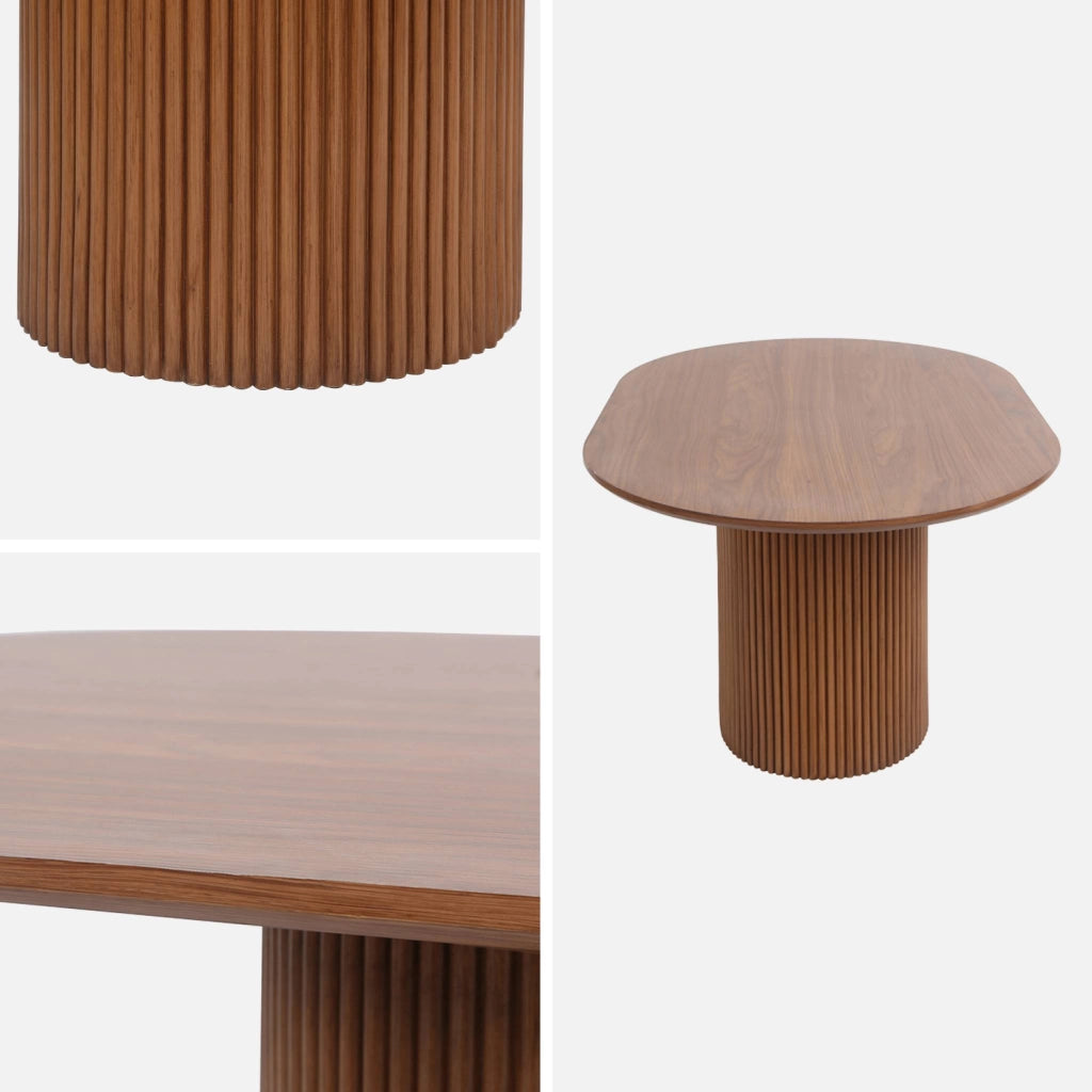 Tavolino oblungo con effetto legno intagliato, noce