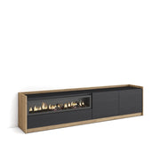 Mobile TV Soggiorno, 207x50x37 cm, Per TV fino a 80", Camino elettrico, Nero e rovere