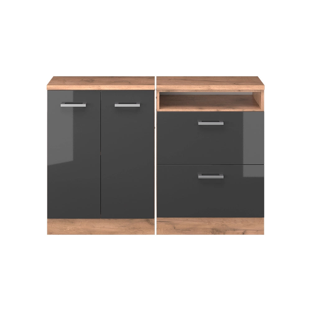 Mobile cucina sottotetto R-Line Antracite lucido/Rovere dorato 120 cm Set di 2 carcasse armadio profondità 60 cm Vicco