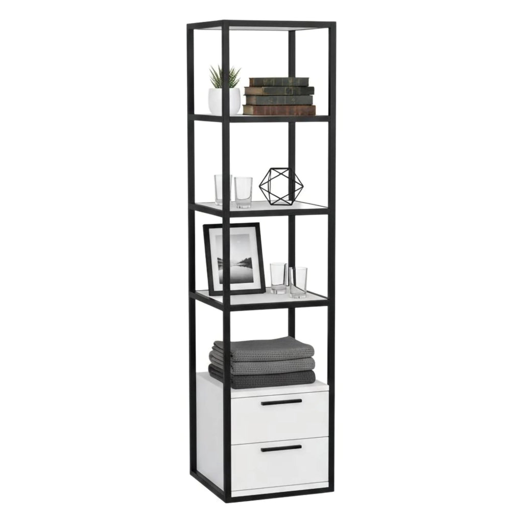 Libreria Arsim, Scaffale da ufficio, Mobile portalibri, Biblioteca, 39x39h169 cm, Bianco e Nero