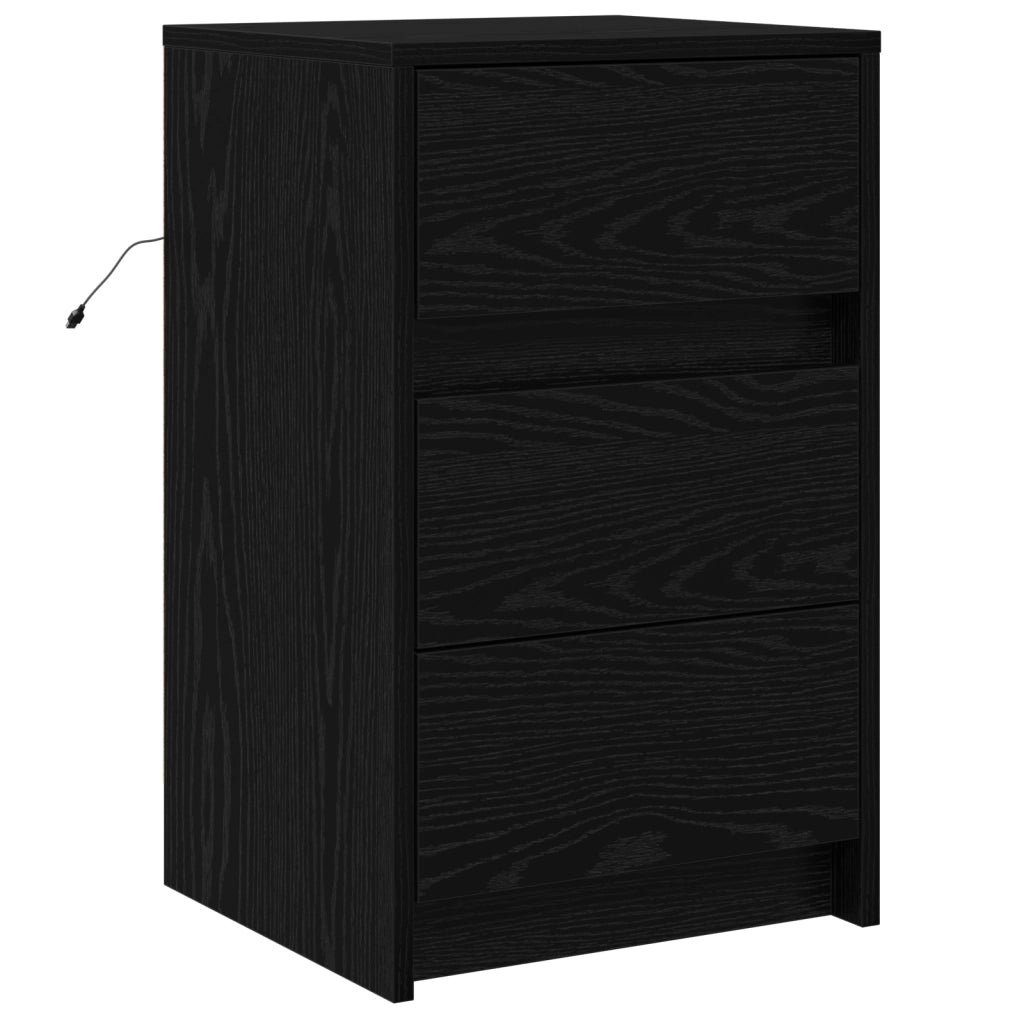 Mobiletto da comodino con luci LED rovere nero legno ingegnerizzato