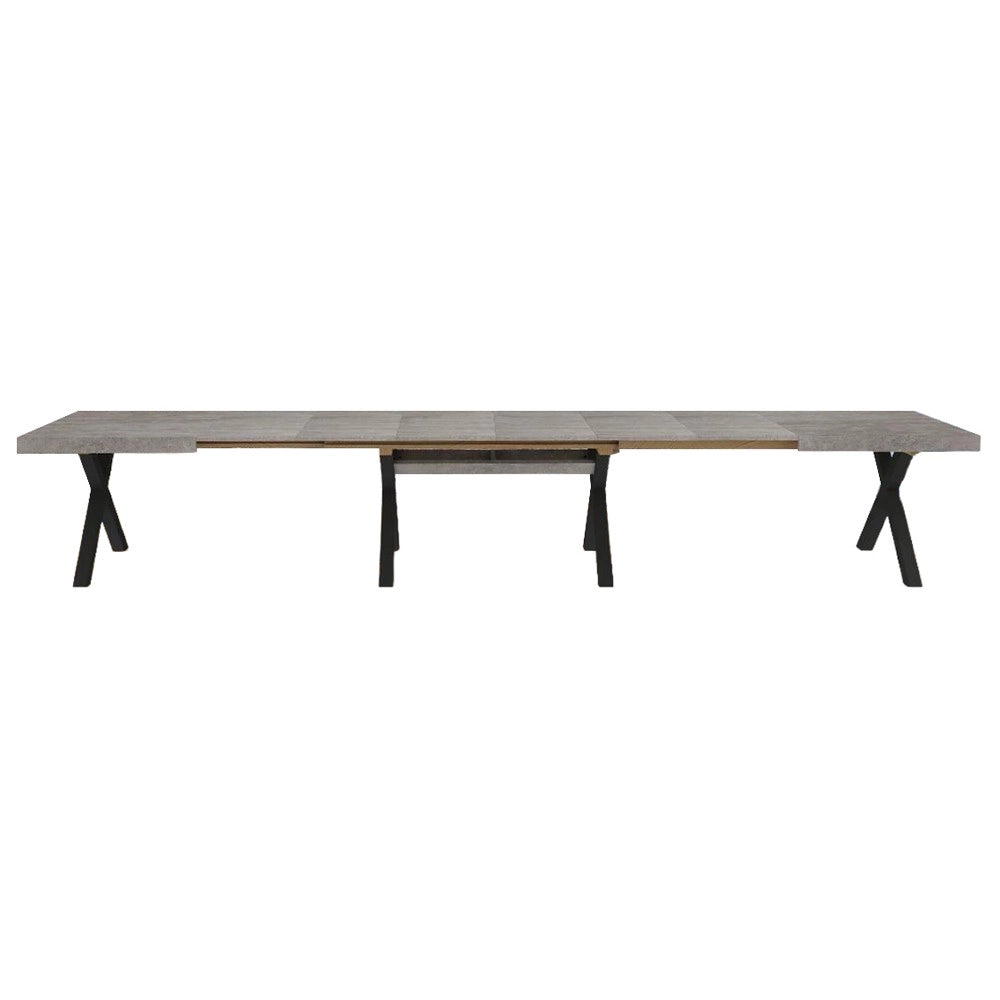 Tavolo Allungabile Milonga480 180 cm con Piano Cemento e Gambe Incrociate Antracite