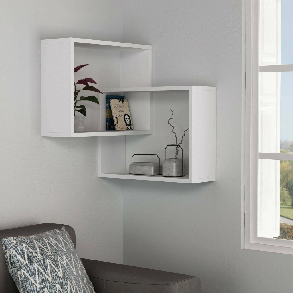 Mensola Leslie, Scaffale, Ripiano a muro, Scaffalatura multiuso, 68x60h68 cm, Bianco