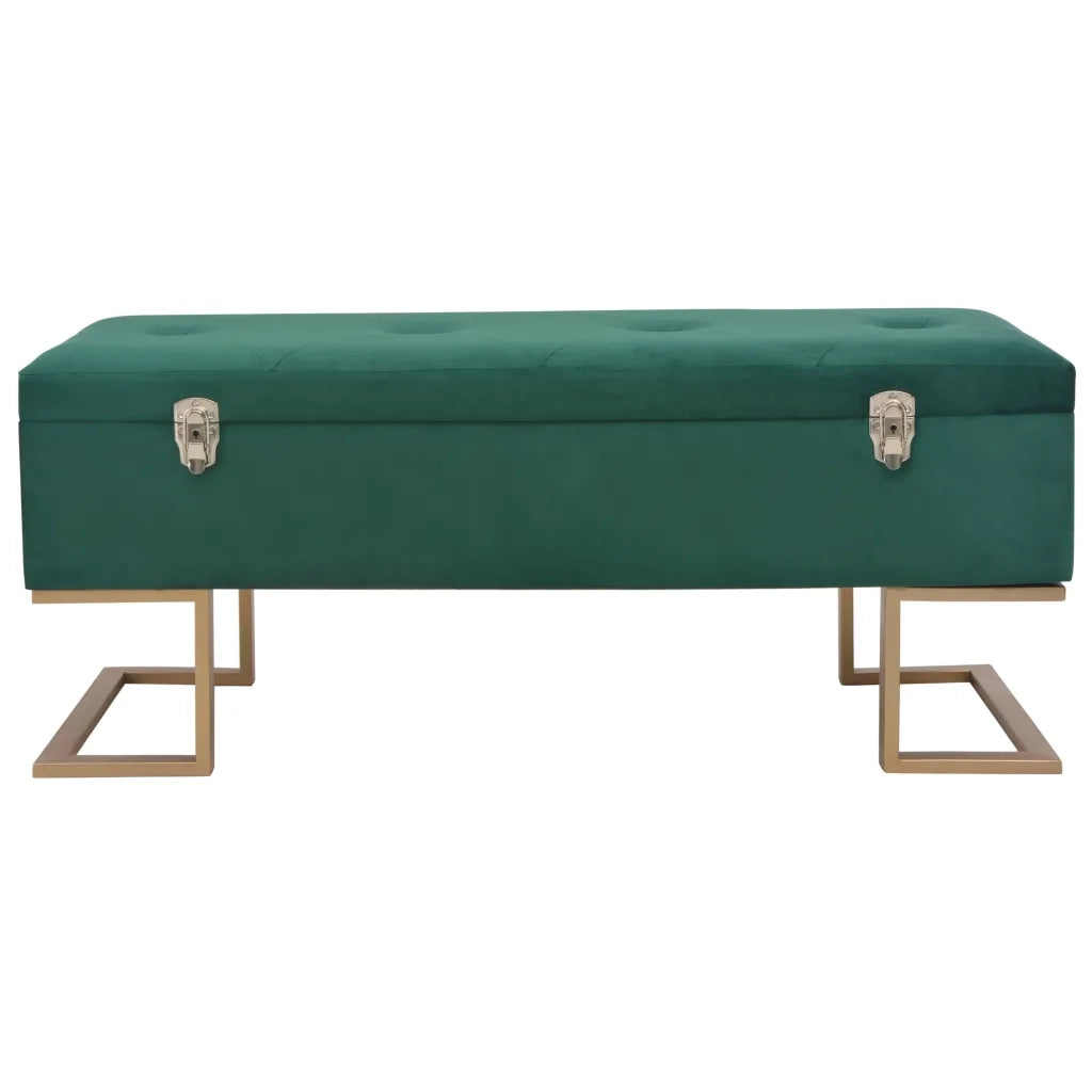 Panca con Vano Portaoggetti-Panca con Contenitore-Sgabello 105 cm in Velluto Verde