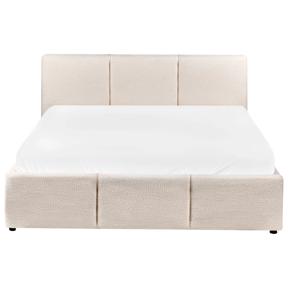 Letto matrimoniale in tessuto bouclè bianco sporco con contenitore 140 x 200 cm Testiera Rivestita Funzione Contenitore